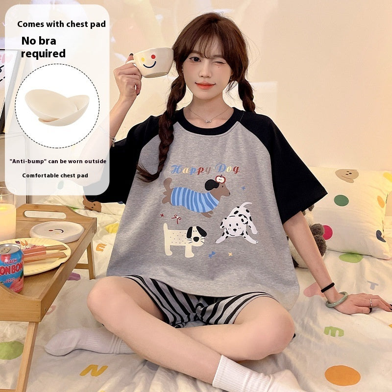 Cartoon Cute Loungewear Can Be Worn Outside With Chest Pad