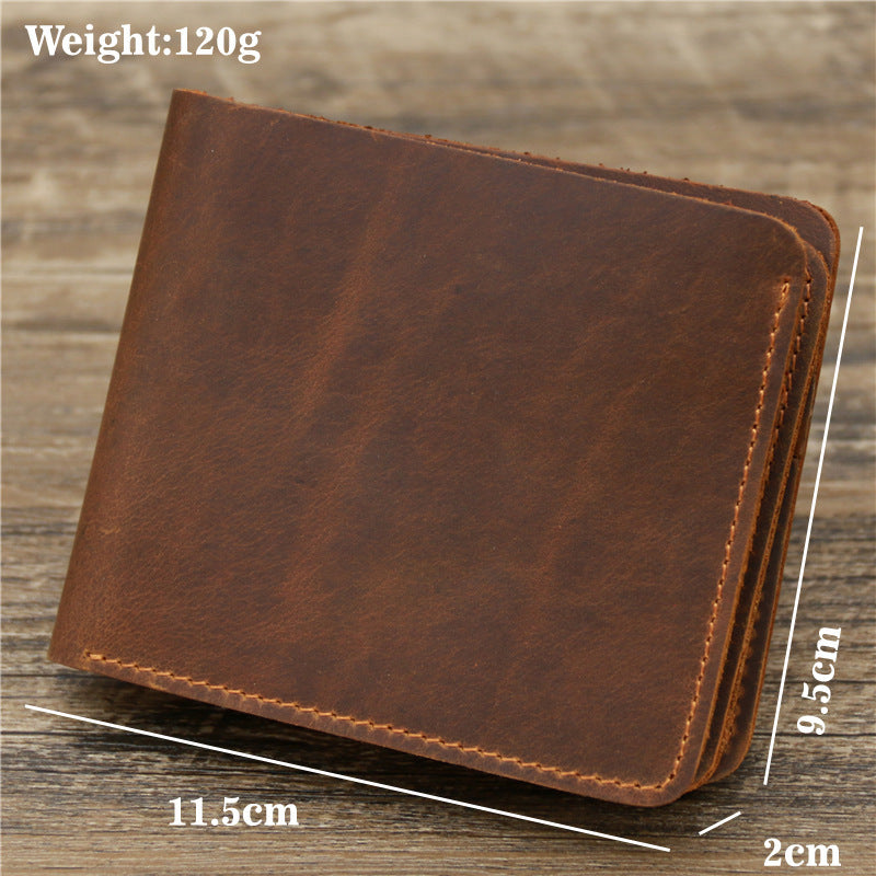 Mens Retro Crazy Horse Leather Tri Fold Wallet Cowhide