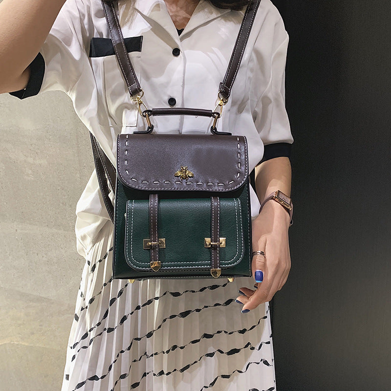 Women's Vintage PU Leather Patchwork Backpack Preppy Style