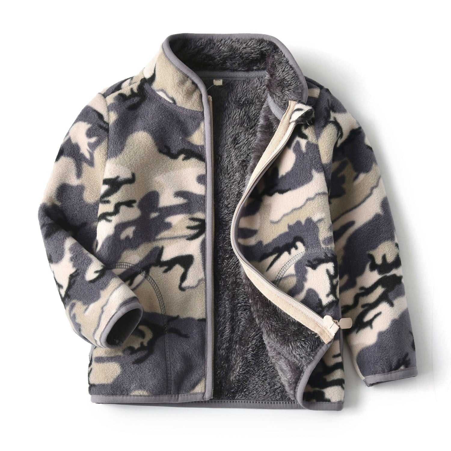 Kids Thick Fur Printed Zipper Coat Polyester Warm Outerwear