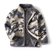 Kids Thick Fur Printed Zipper Coat Polyester Warm Outerwear