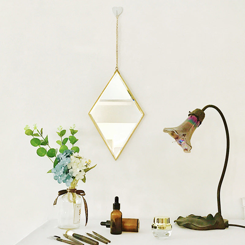 Brass Hexagonal Cosmetic Mirror – Wall-Mounted Bathroom Vanity, Modern