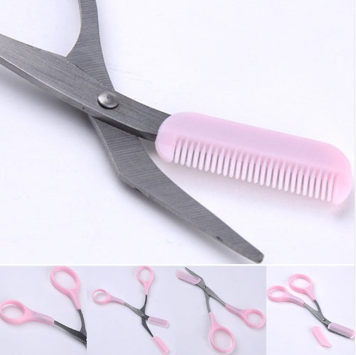 Pink Eyebrow Trimming Scissors with Comb – Ergonomic Handle & Straight Blade