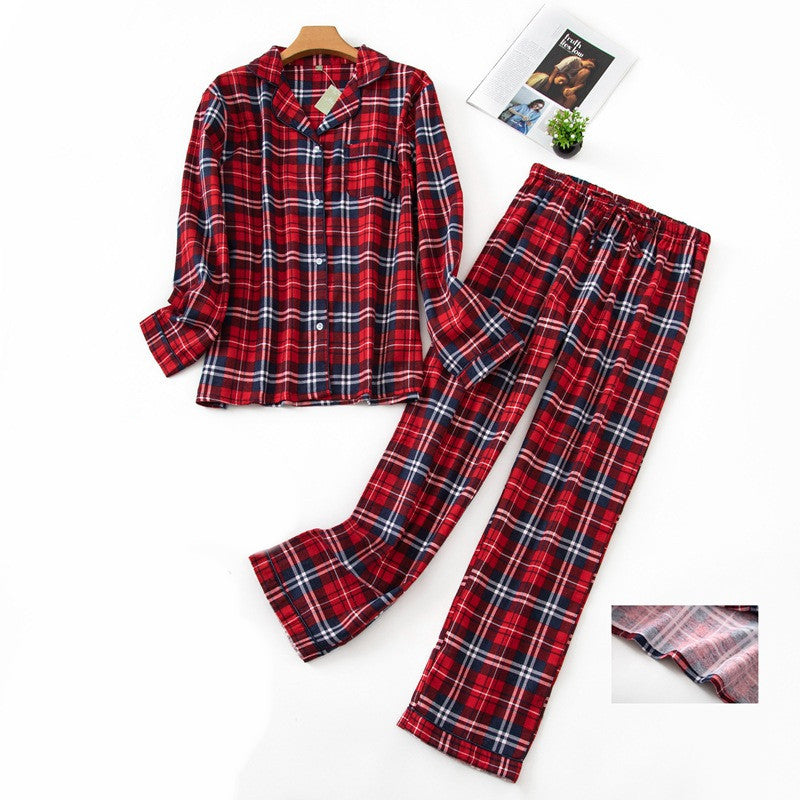 Women's Cotton Long Sleeve Loungewear Set Plaid Print