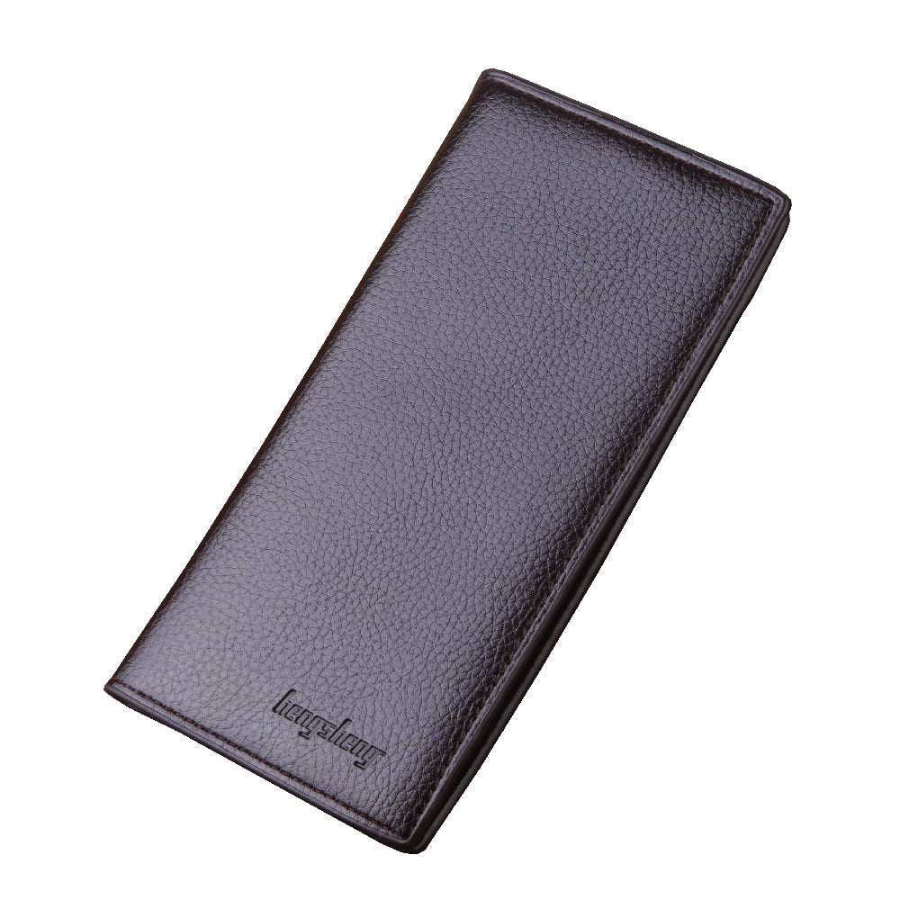 Mens Lychee Pattern PU Leather Bi Fold Wallet Slim