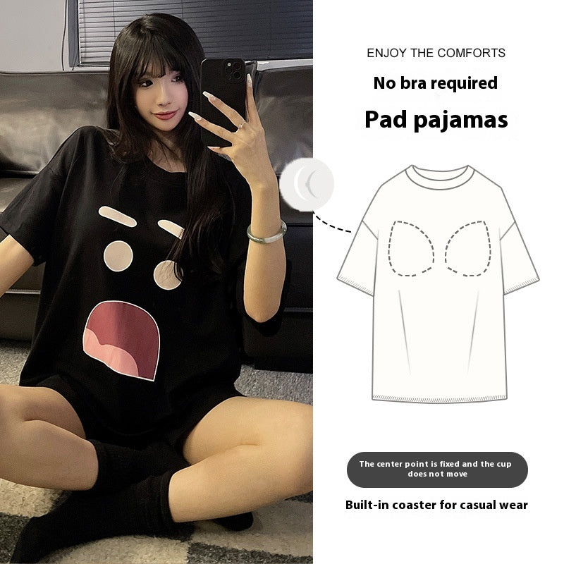 Cartoon Cute Loungewear Can Be Worn Outside With Chest Pad