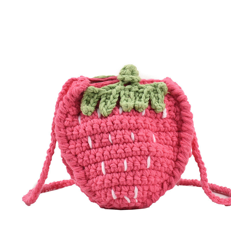 Handmade Knitted Children’s Wool Crossbody Bag – Cute Strawberry Design