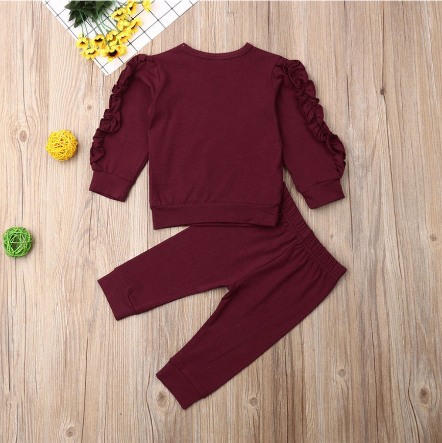 Newborn Baby Boys Girls 2Pcs Outfit – Ruffle Long Sleeve Sweatshirt Tops and Pants Set for Fall