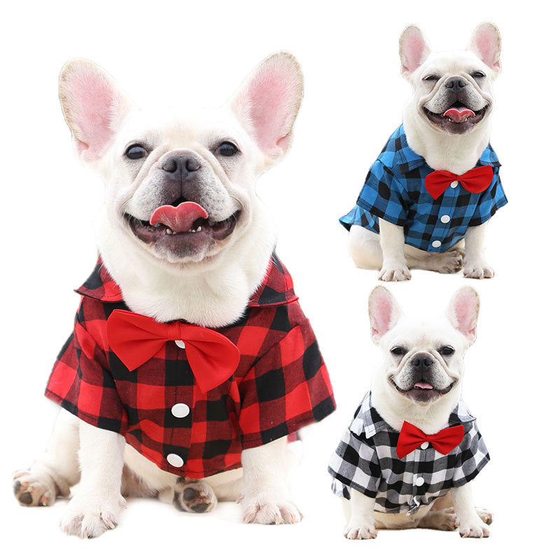 Dog Plaid Shirt Suit Wedding Dress Method Fighting Pug Small, Medium And Large Dog Pet Clothes Cat Spring Summer Autumn