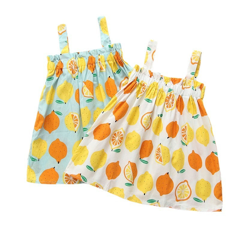 Women's Cotton Lemon Suspender Princess Dress