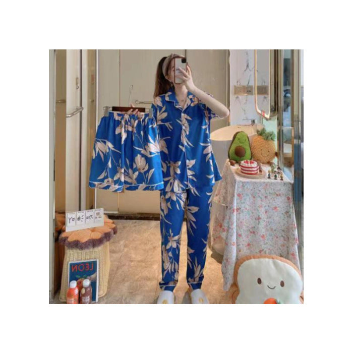 Women's Fruit Print Milk Silk Pajama Set Short Sleeve