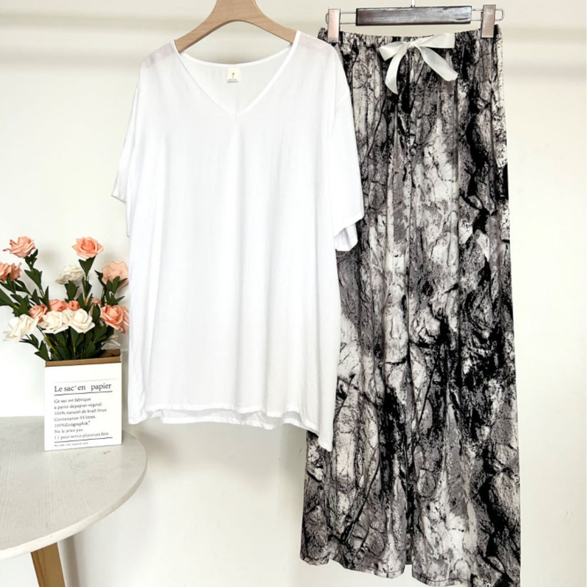 Summer Artificial Cotton Thin Short Sleeve Pants Loungewear Suit