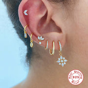 S925 Sterling Silver Diamond Snowflake Pendant Earrings