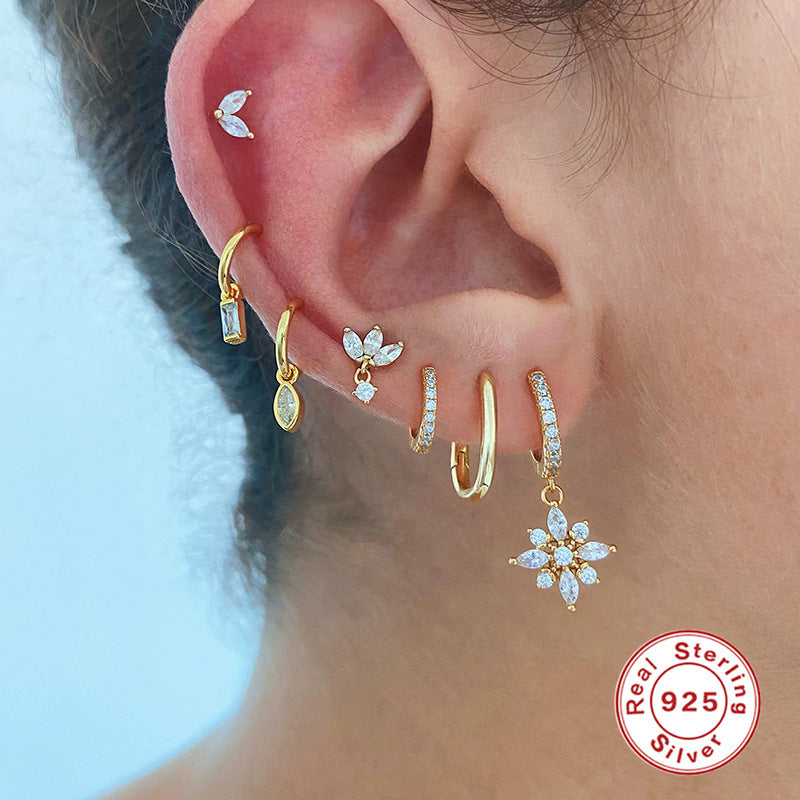Women's Diamond Snowflake Pendant Earrings Sterling Silver