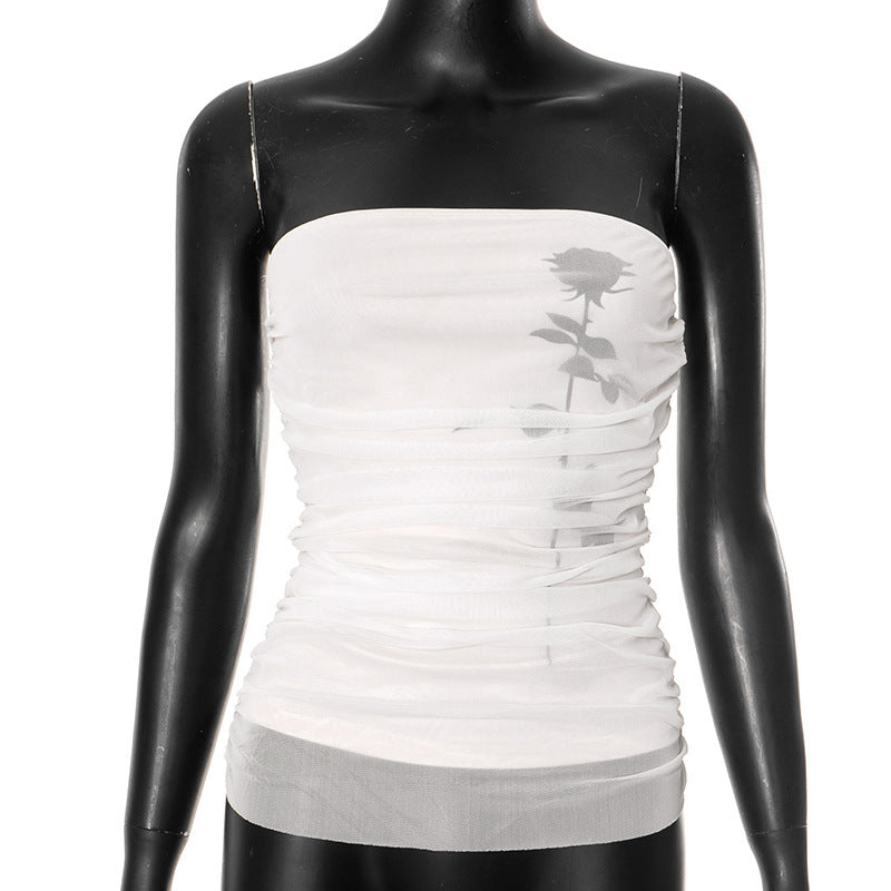 European And American Contrast Color Sleeveless Sexy Tube Top Printed Top For Women