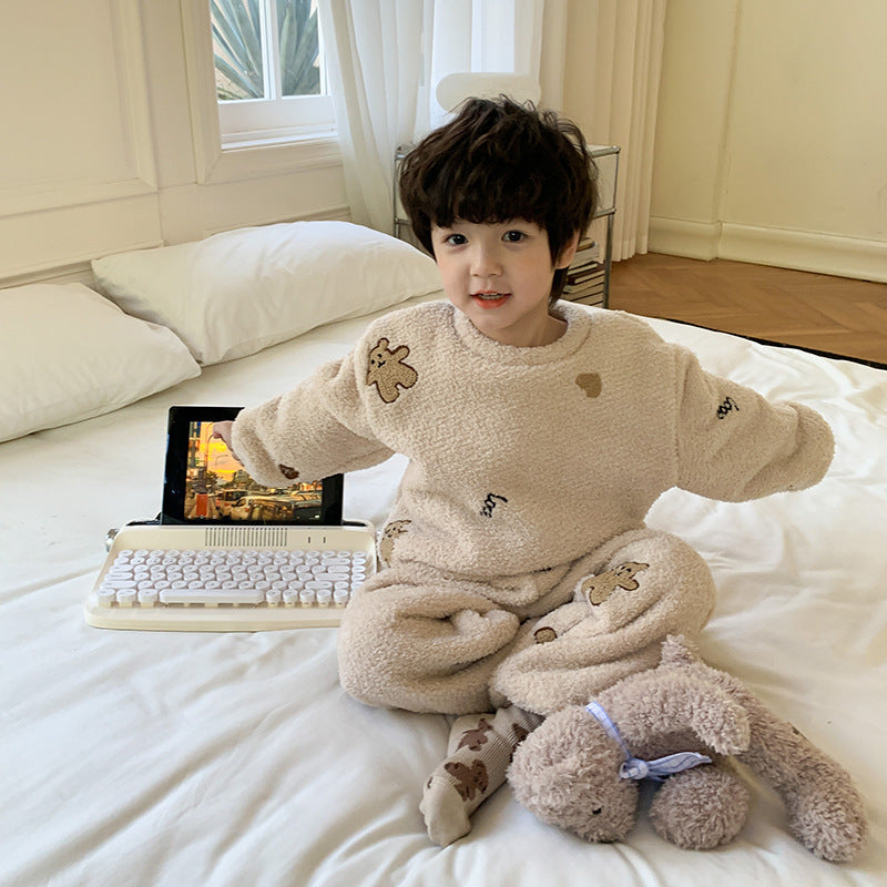 Children's Warm Loungewear Cotton Velvet Pajamas Suit