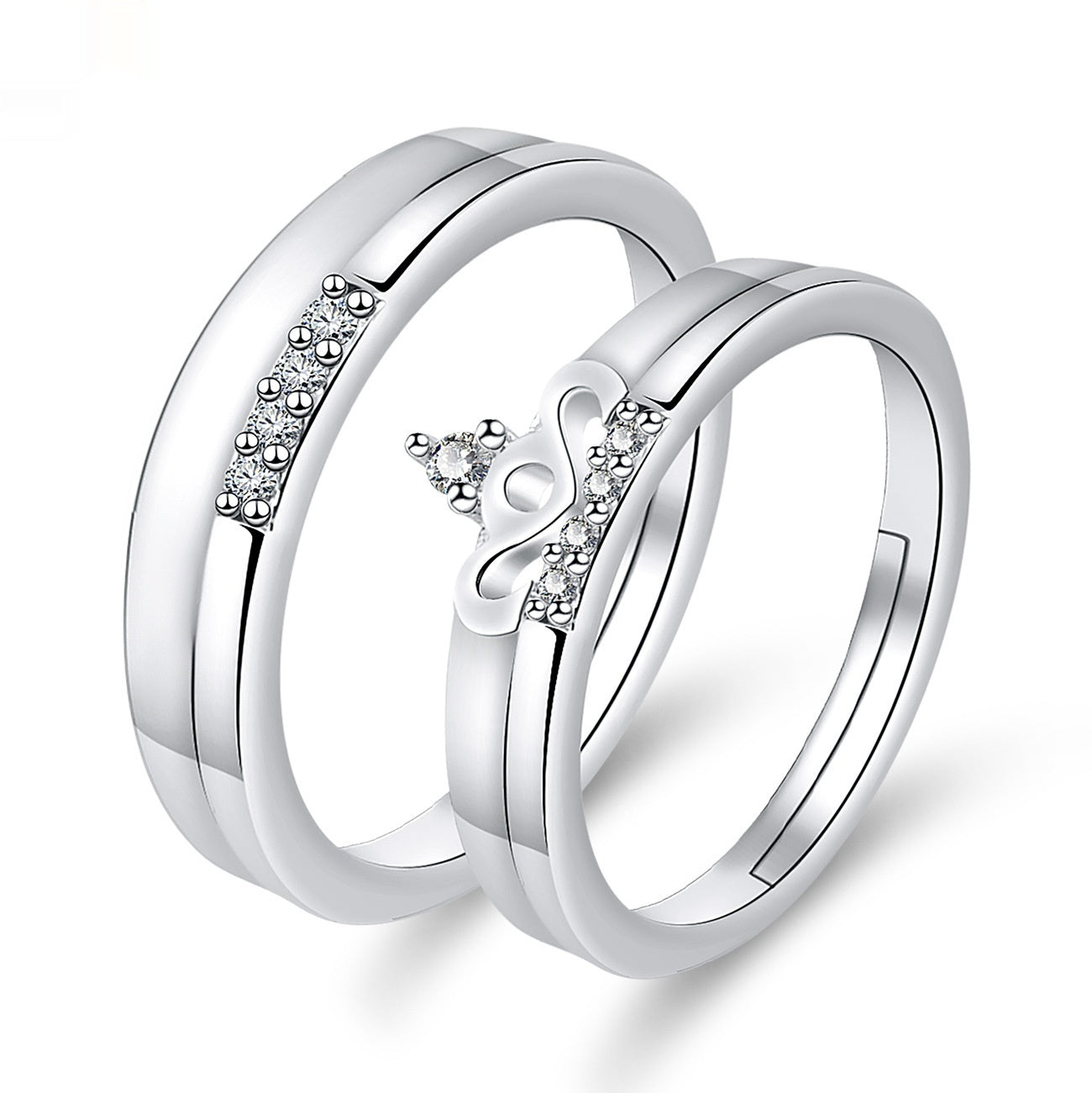 Elegant Crown-Shaped Moissanite Electroplated Copper Couple Rings Set