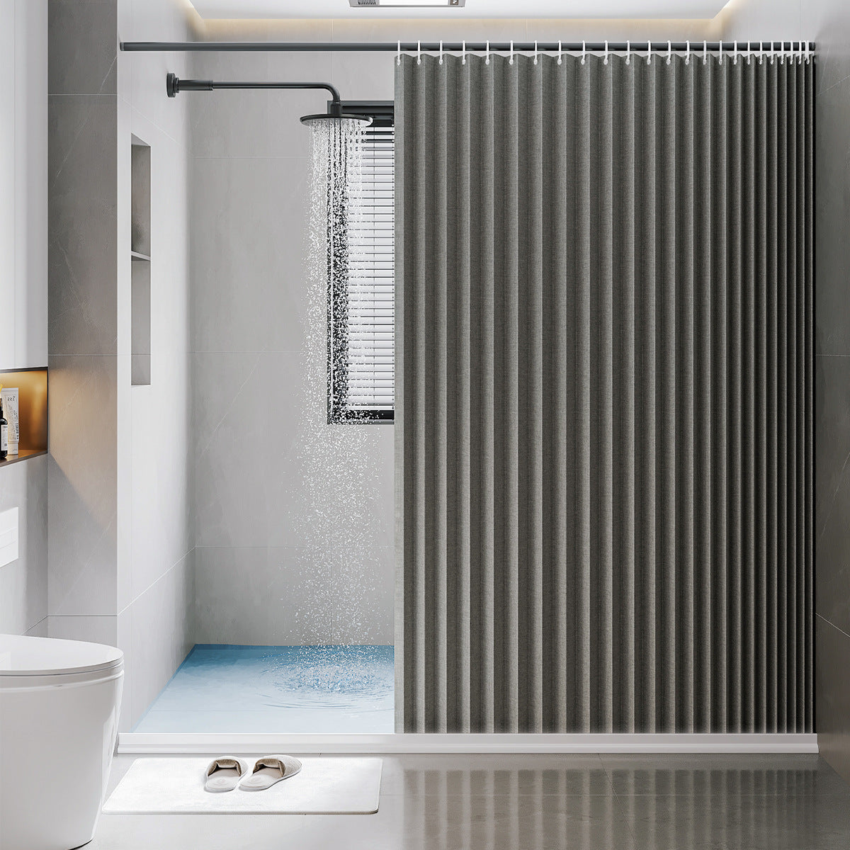 Waterproof Folding Shower Curtain – Hanging Bathroom Divider, Space-Saving