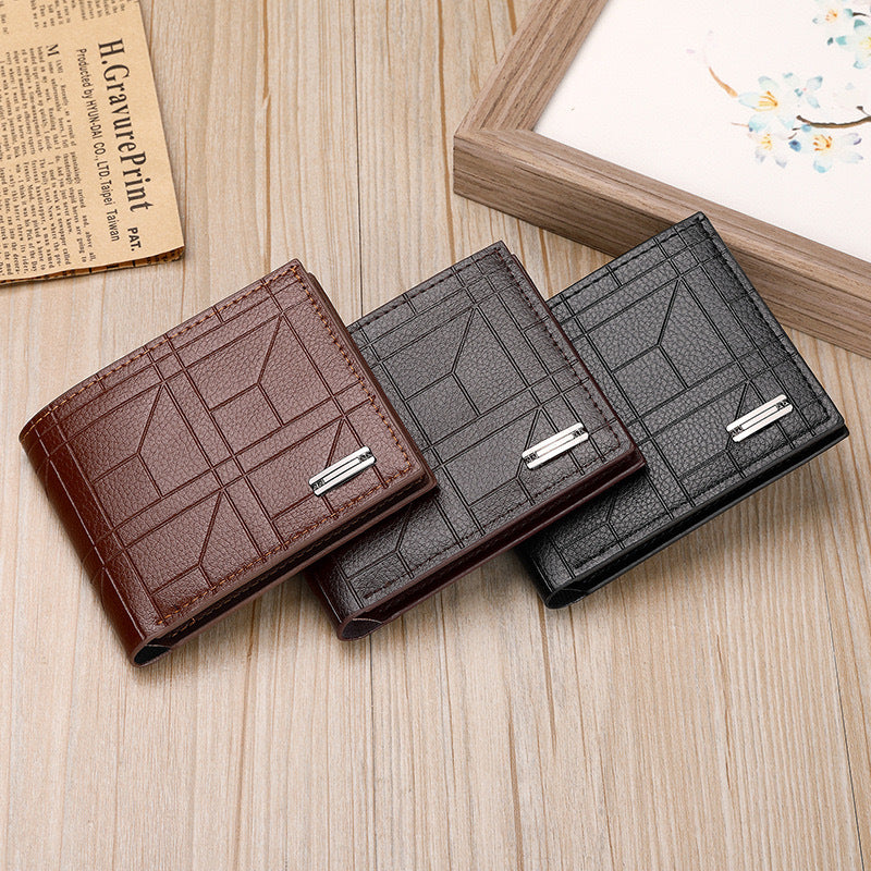 Men's Slim PU Leather Wallet Card Holder Solid Pattern
