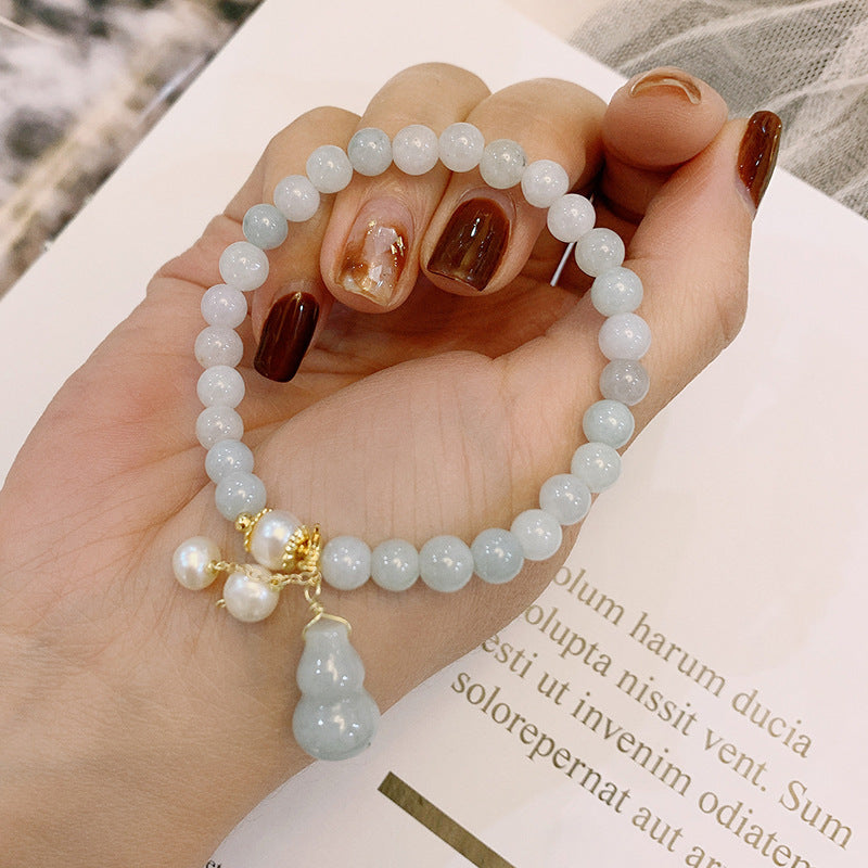 Natural Emerald Jade Ins Special-interest Design Pearl Jade Gourd Bracelet