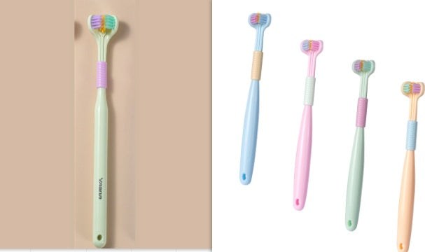 Three-Sided Macaron Soft Bristle Toothbrush – Deep Clean, Safe & Portable