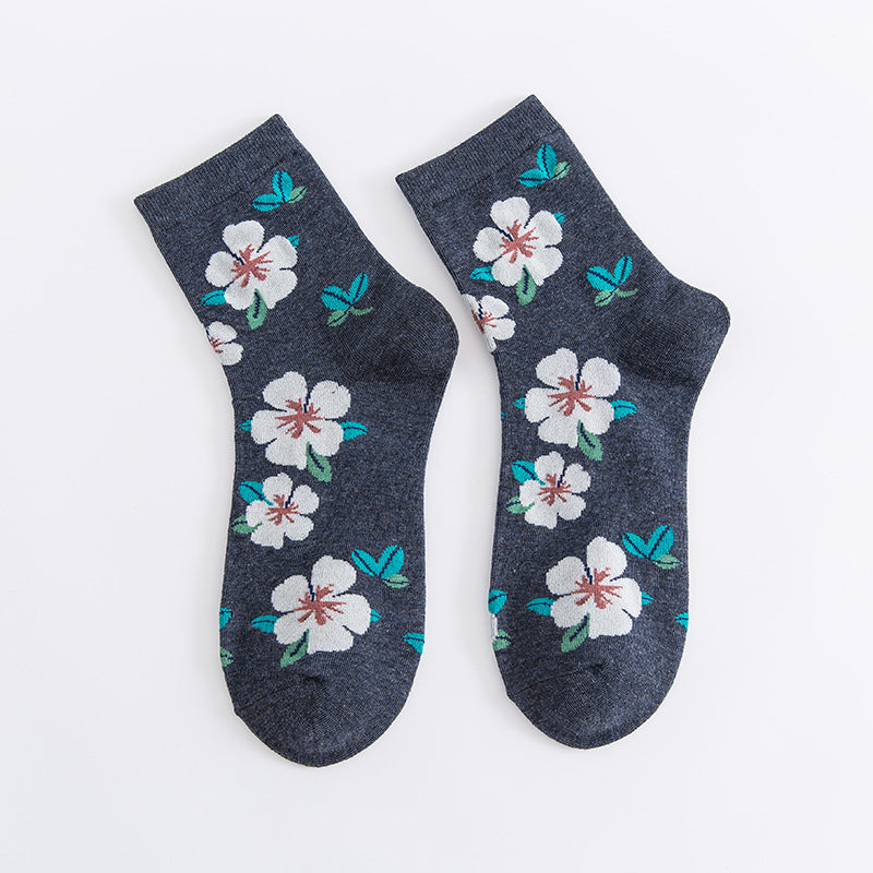 Women's Small Floral Mid Length Cotton Socks