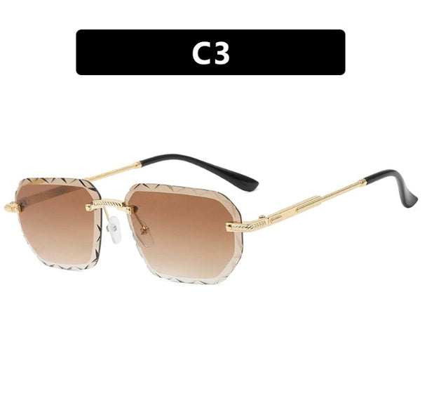 Frameless Square Metal Sunglasses for Women – Small Frame Trendy Eyewear