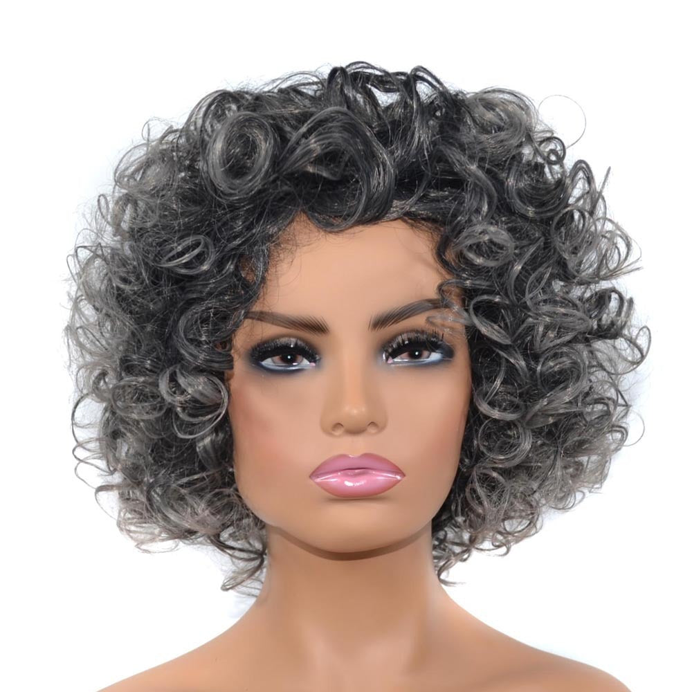 Black Granny Grey Wig Headset