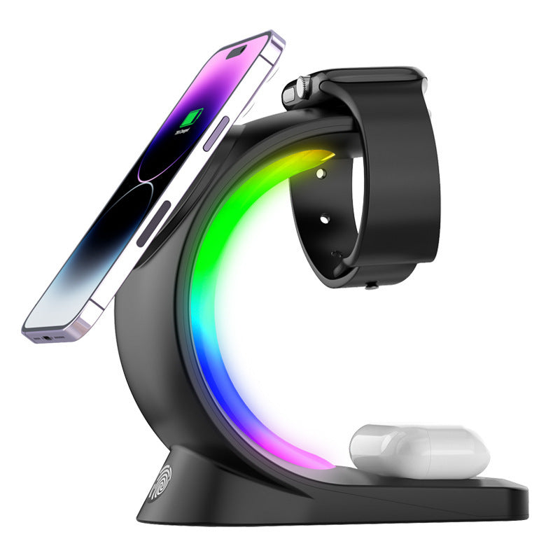 4-in-1 Magnetic Wireless Charging Station, 15W Fast Charge for iPhone, Apple Watch & AirPods Pro with Ambient Light