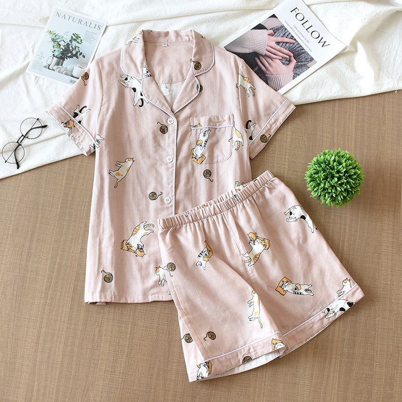 Unisex Fruit Print Cotton Gauze Two Piece Loungewear Set