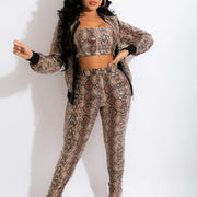 Women's Snake Print Long-sleeved Trousers Zipper Cardigan Three-piece Set