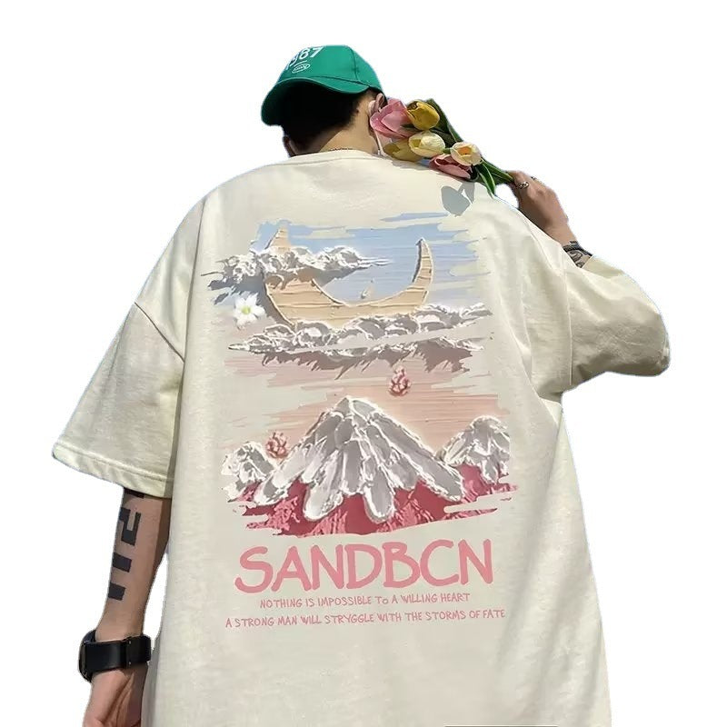Short-sleeved T-shirt Men's Summer Trendy Plus Size Printed Casual Loose