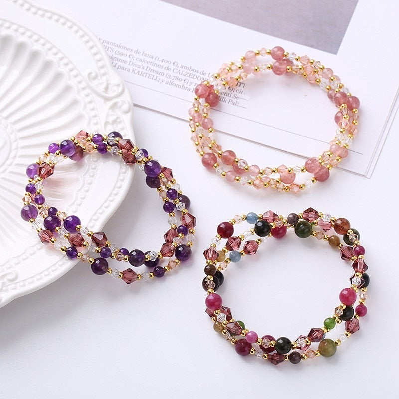 Fashion Colorful Tourmaline Three-ring Bracelet For Women