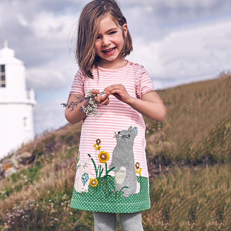 Girls' Skirt Cartoon Printed Cotton Dress