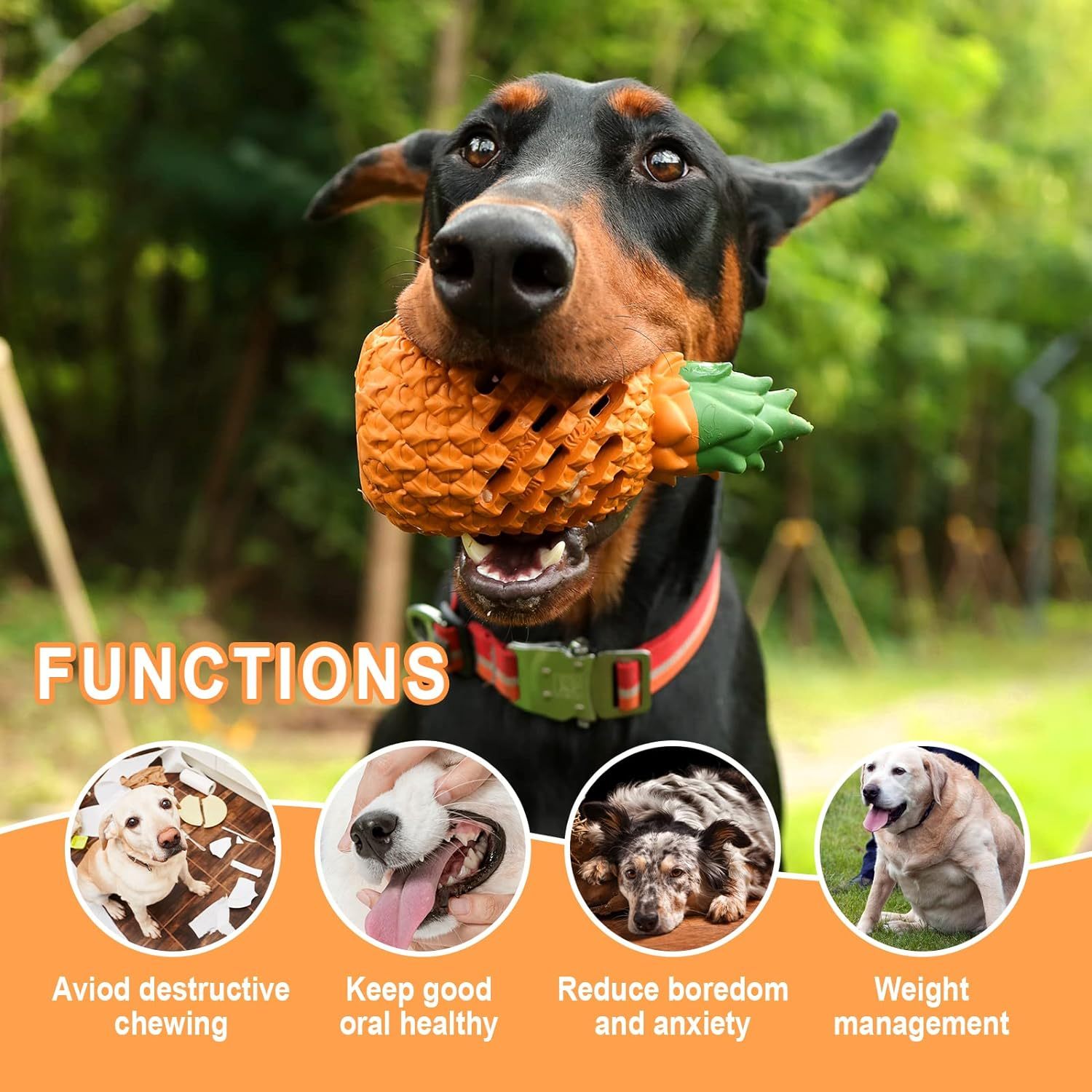 Durable Pineapple-Shaped Natural Rubber Dog Chew Toy