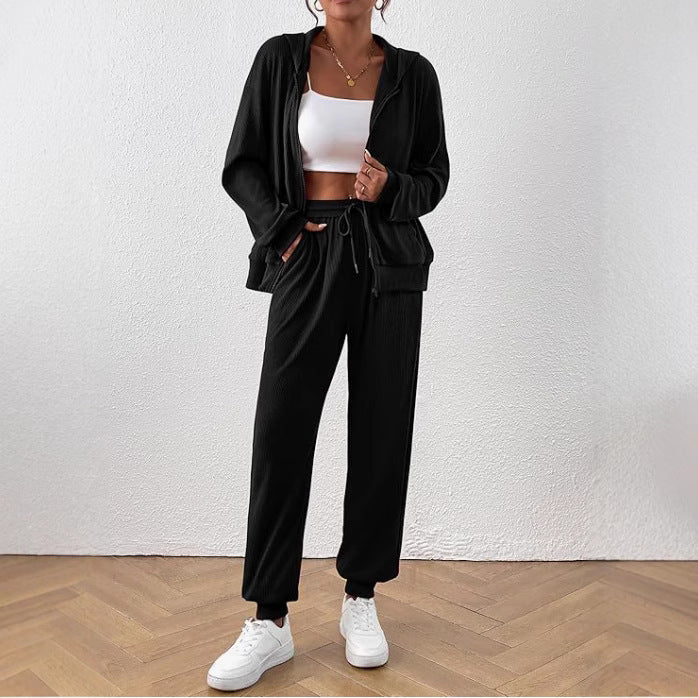Women's Autumn Fashion Solid Color Suit Rib Sunken Stripe