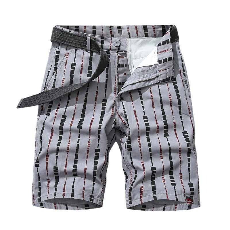 Men's Printed Cotton Loose Fit Casual Shorts Mid Waist