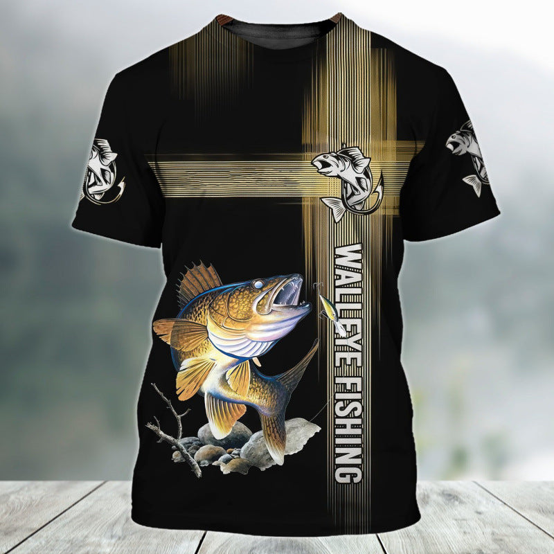 Male Creative Fishing Pattern Printed Short Sleeve