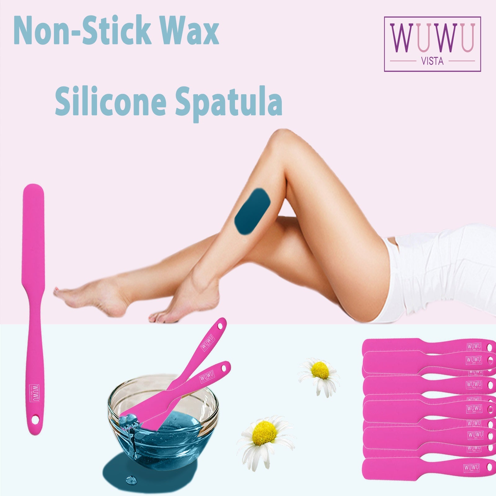 Silicone Waxing Spatula Applicator – Reusable Non-Stick Hair Removal Stick with Long Handle