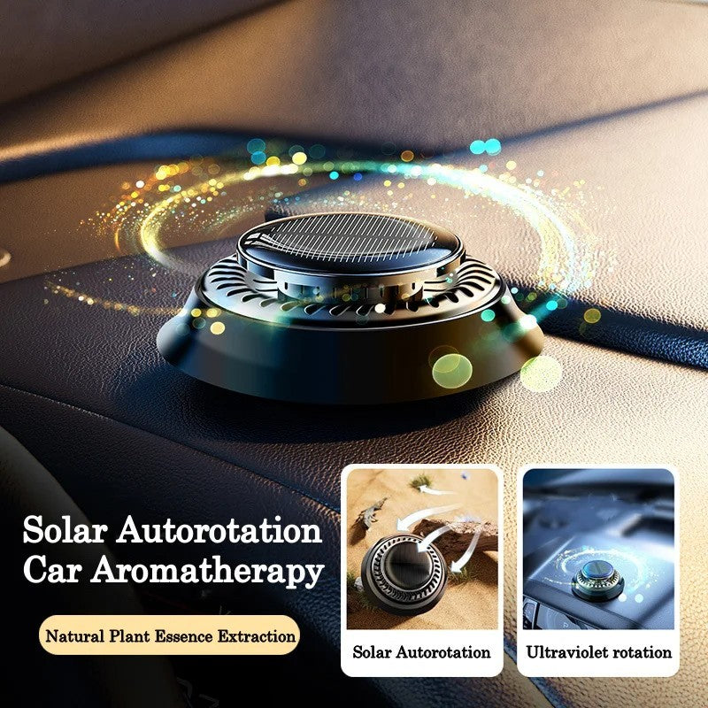 Portable Solar Powered Kinetic Car Air Freshener, Double Ring Rotating Fragrance Diffuser