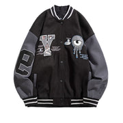 Unisex Double Breasted Embroidered Loose Fit Cotton Jacket