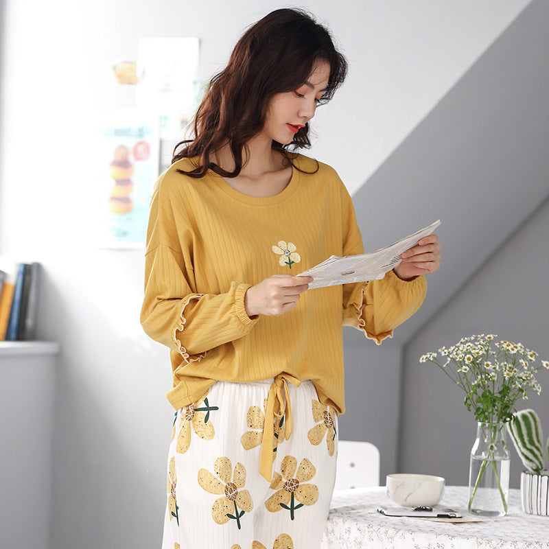 Women's Korean Style Cotton Pajamas Relaxed Fit Solid