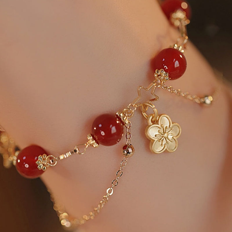 Ethnic Fashion Exquisite Natural Red Agate Double Layer Bracelet