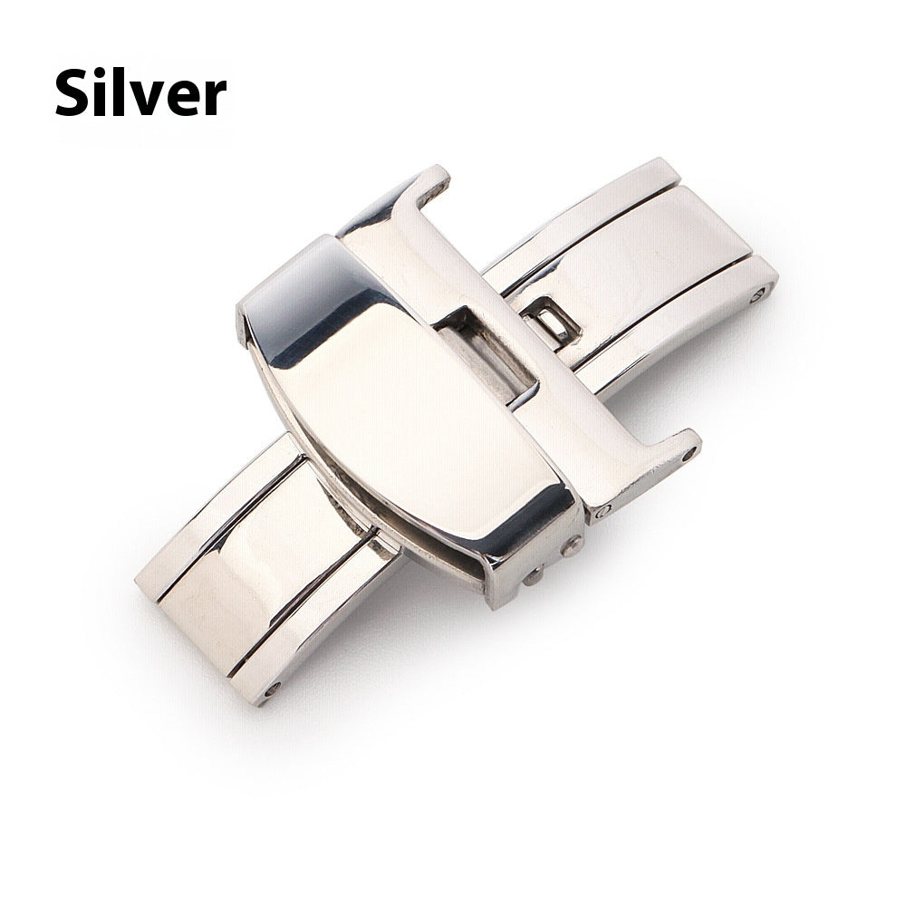 Stainless Steel Double Pull Butterfly Clasp Leather Watch Buckle