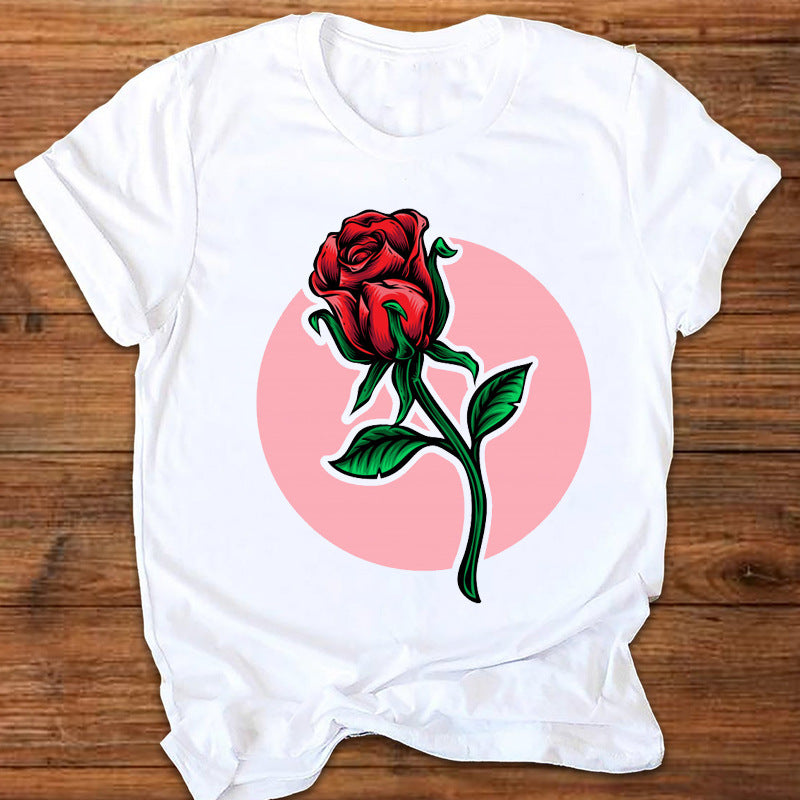 Summer New Leopard Love Printed T-shirt Women's Top