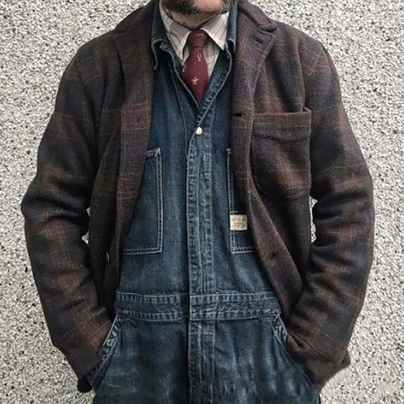 Unisex Youth Woolen Plaid Loose Fit Jacket Outerwear
