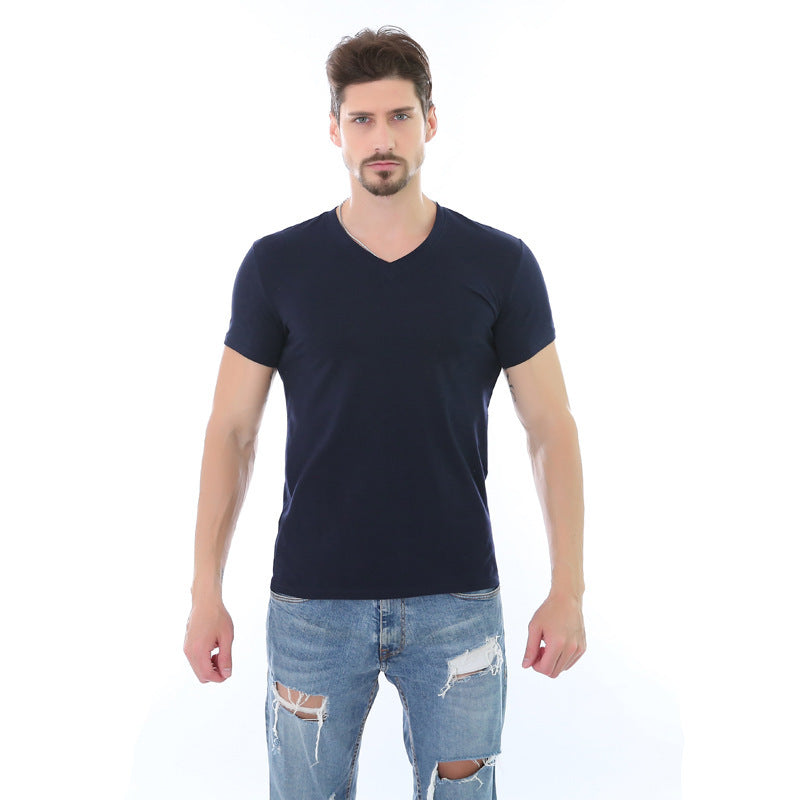 Fashion Casual Solid Color V-neck Men's T-shirt