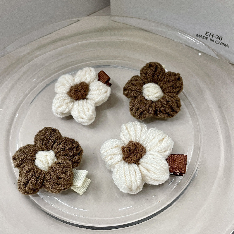 Milk Coffee Retro Woven Wool Flower Hairpin Hair Accessories