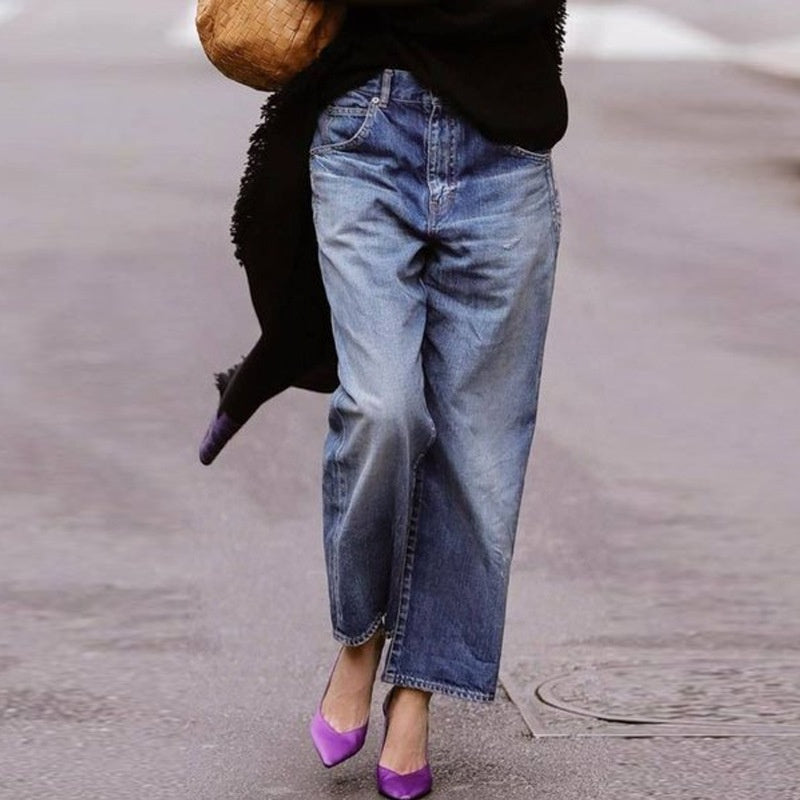Women’s Washed Straight-Leg Casual Jeans