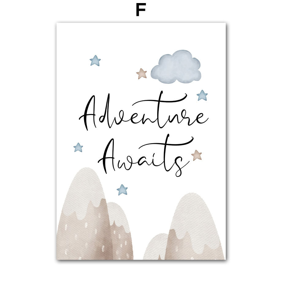 Children’s Room Wall Art – Cartoon Aircraft, Spaceship & Mountain Canvas Print